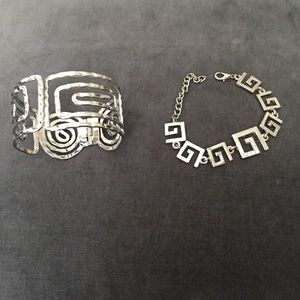 Greek key silver bracelet cuff and necklace NEW